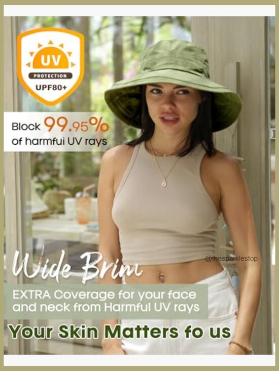 Wide Brim Sun Hat with Ponytail Hole Foldable Cotton UPF 50+ main image 7